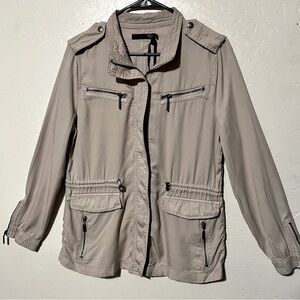 Women’s NWT Size Small Max Jeans Utility Jacket Taupe Zip Pockets High Neck